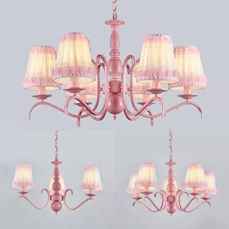 Kids Trapezoid Shade Chandelier in Pink for Restaurant - Rebooters
