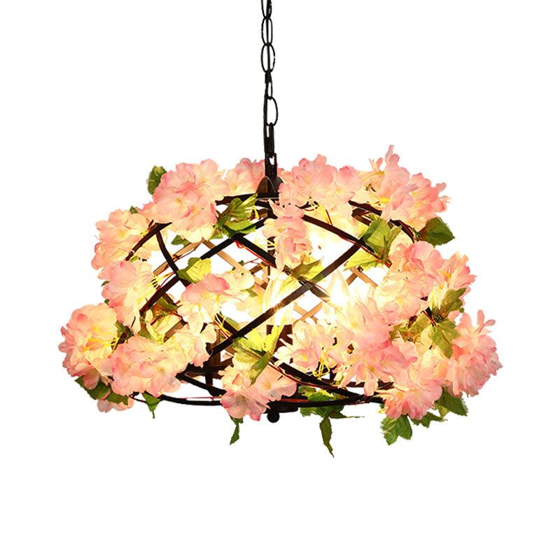 3 Bulbs Chandelier Light Industrial Bird Nest Metal LED Lamp Pink Cherry Blossom - Rebooters