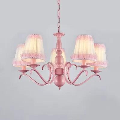 Kids Trapezoid Shade Chandelier in Pink for Restaurant - Rebooters