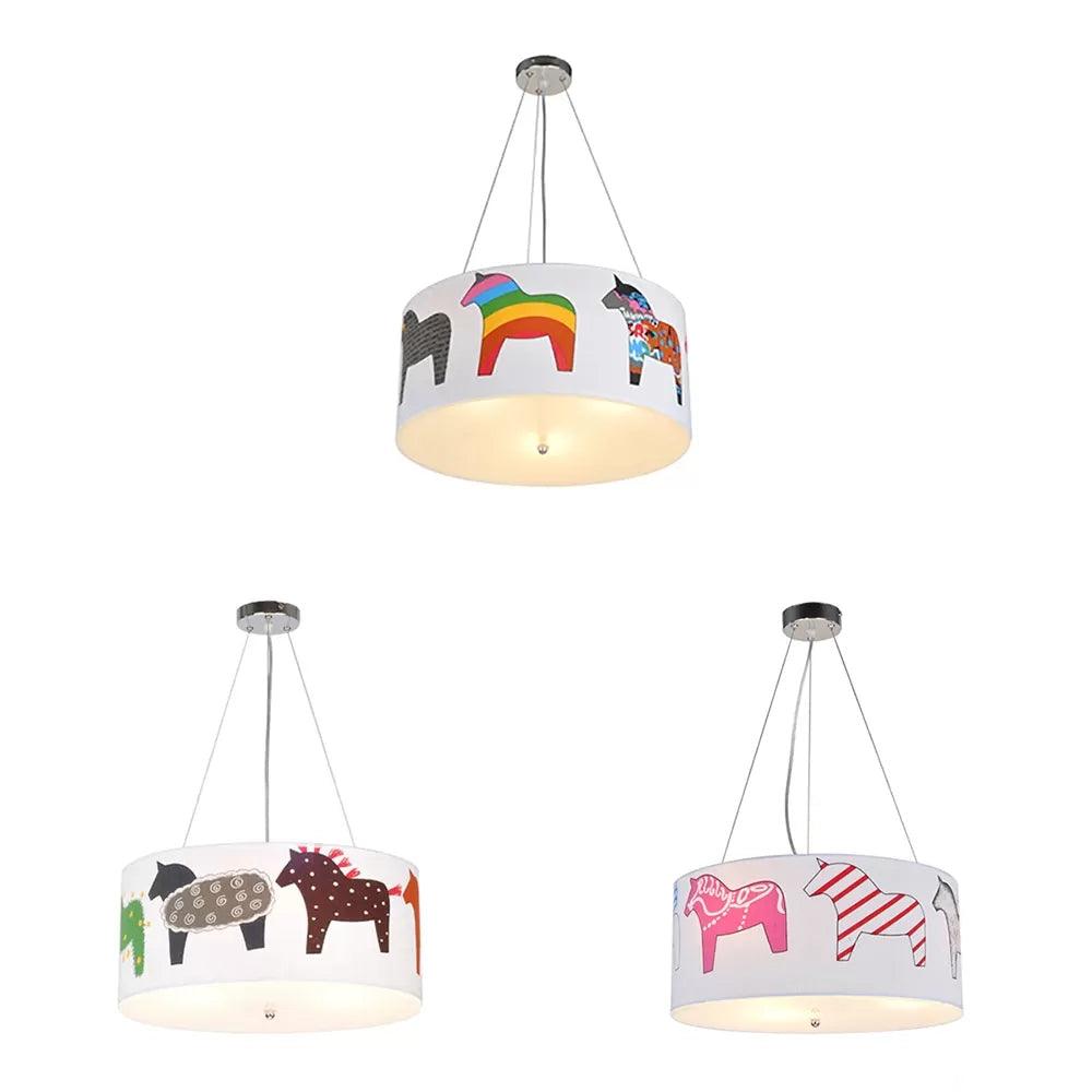 Animal Round Ceiling Pendant with Horse Fabric Chandelier - Rebooters