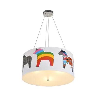 Animal Round Ceiling Pendant with Horse Fabric Chandelier - Rebooters