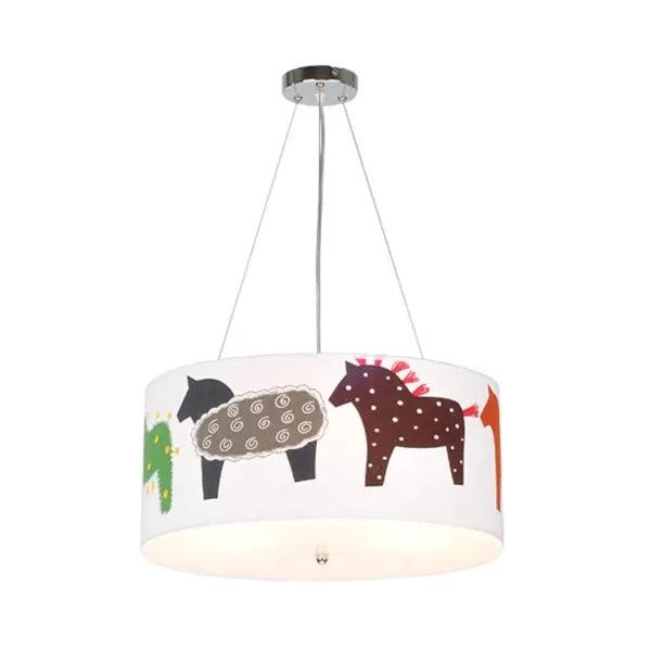 Animal Round Ceiling Pendant with Horse Fabric Chandelier - Rebooters