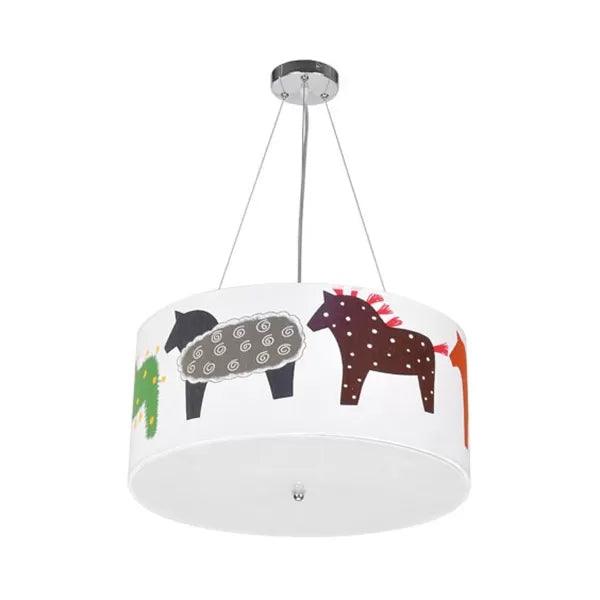 Animal Round Ceiling Pendant with Horse Fabric Chandelier - Rebooters
