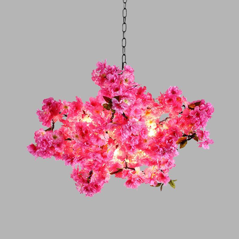 5 Lights Cherry Blossom Chandelier Pink Metal LED Pendant Light - Rebooters