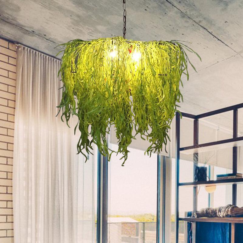 3 Bulbs Chandelier Light Industrial Metal LED Lamp Green - Rebooters