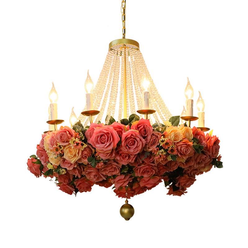 Antique Candle Hanging Chandelier 10 Bulbs in Pink Rose - Rebooters