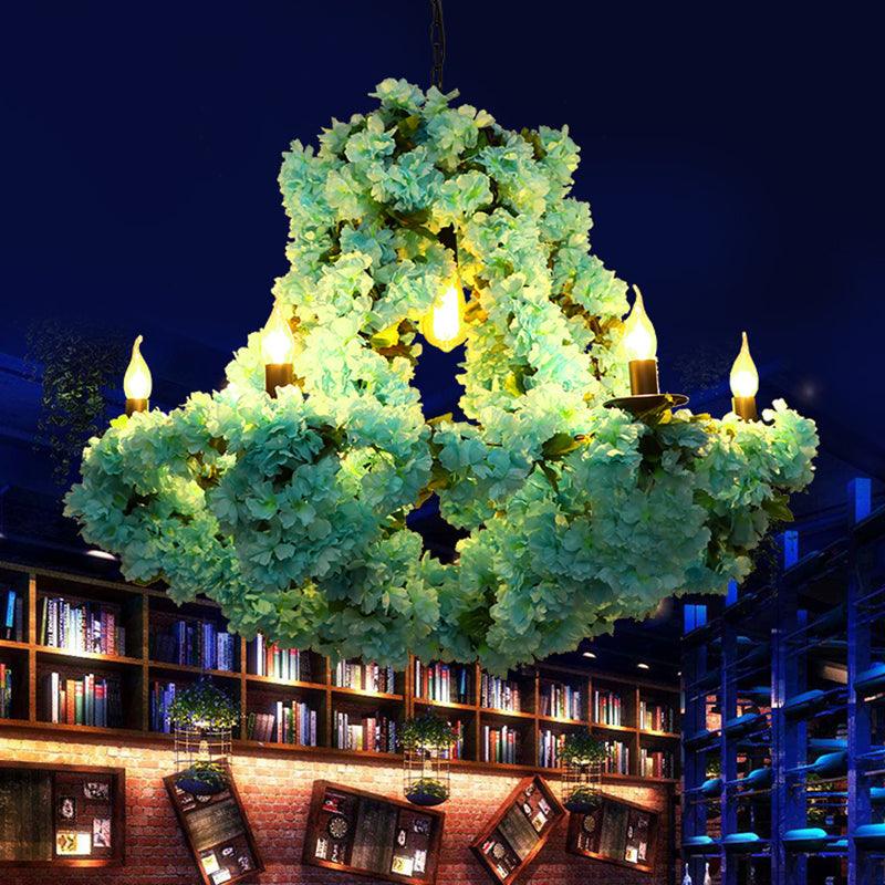 6 Bulbs Candle Pendant Chandelier Industrial Blue Metal LED Lighting - Rebooters