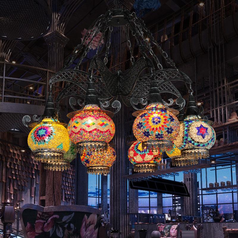 Stained Glass Black Hanging Chandelier Lantern 8 Bulbs - Rebooters