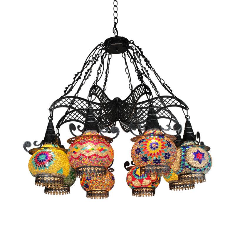Stained Glass Black Hanging Chandelier Lantern 8 Bulbs - Rebooters