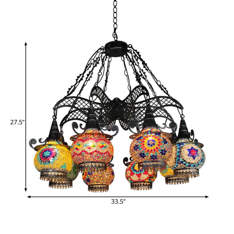 Stained Glass Black Hanging Chandelier Lantern 8 Bulbs - Rebooters
