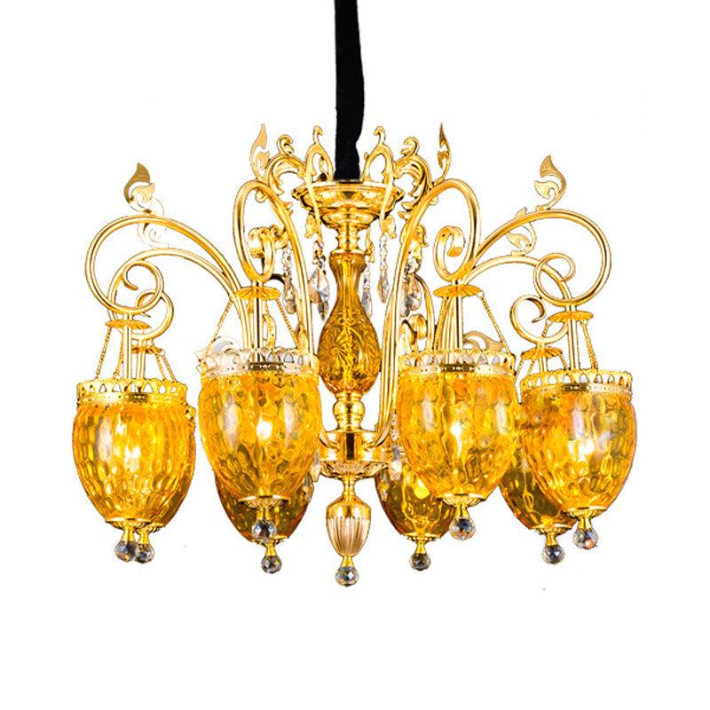 8 Bulbs Urn Pendant Chandelier Traditional Gold Dimpled Glass - Rebooters