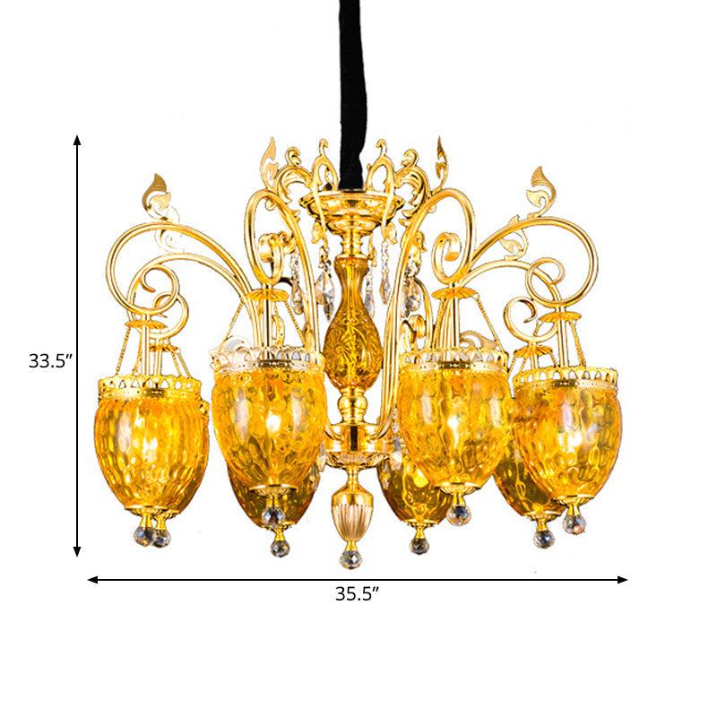 8 Bulbs Urn Pendant Chandelier Traditional Gold Dimpled Glass - Rebooters
