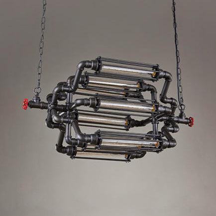 4/8 Heads Chandelier Lighting Rustic Style Wire Pipe Shade Iron Ceiling Light Fixture in Black - Rebooters