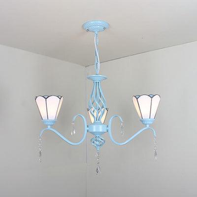 3 Lights Conical Ceiling Chandelier with Crystal Stained Glass - Rebooters