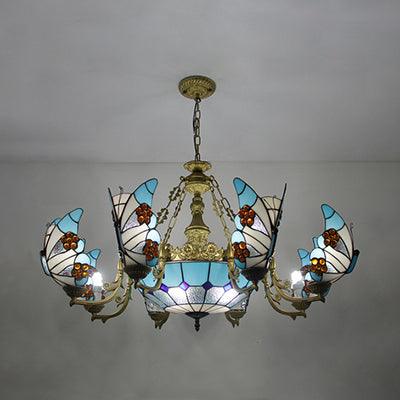 7/9 Lights Nautical Lodge Chandelier with Blue Glass Fixture - Rebooters
