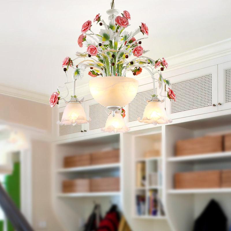 5-Head Ceiling Chandelier Countryside Flower Milk Glass Lamp - Rebooters