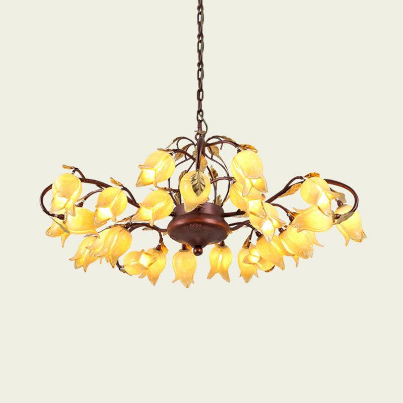 Tulip Lily Metal Chandelier Light 25 Bulbs Brass Pendant - Rebooters