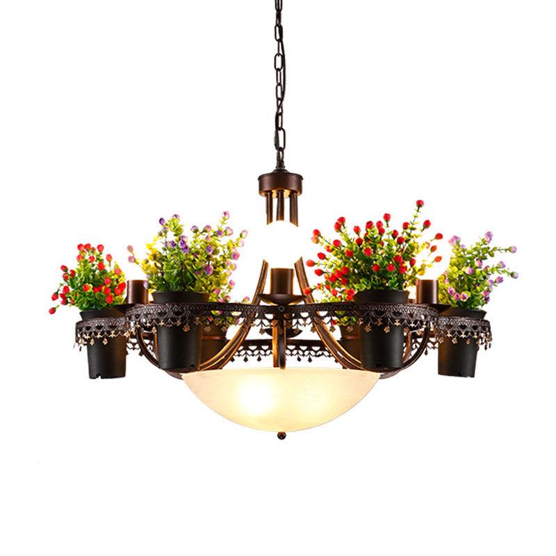 9 Lights Bare Bulb Chandelier Industrial Black Metal LED Flower Pendant Light - Rebooters