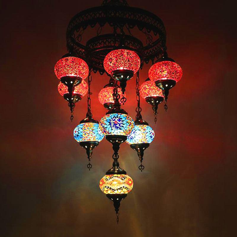 10 Heads Oval Hanging Light Fixture Multicolored Stained Glass Chandelier Lamp - Rebooters