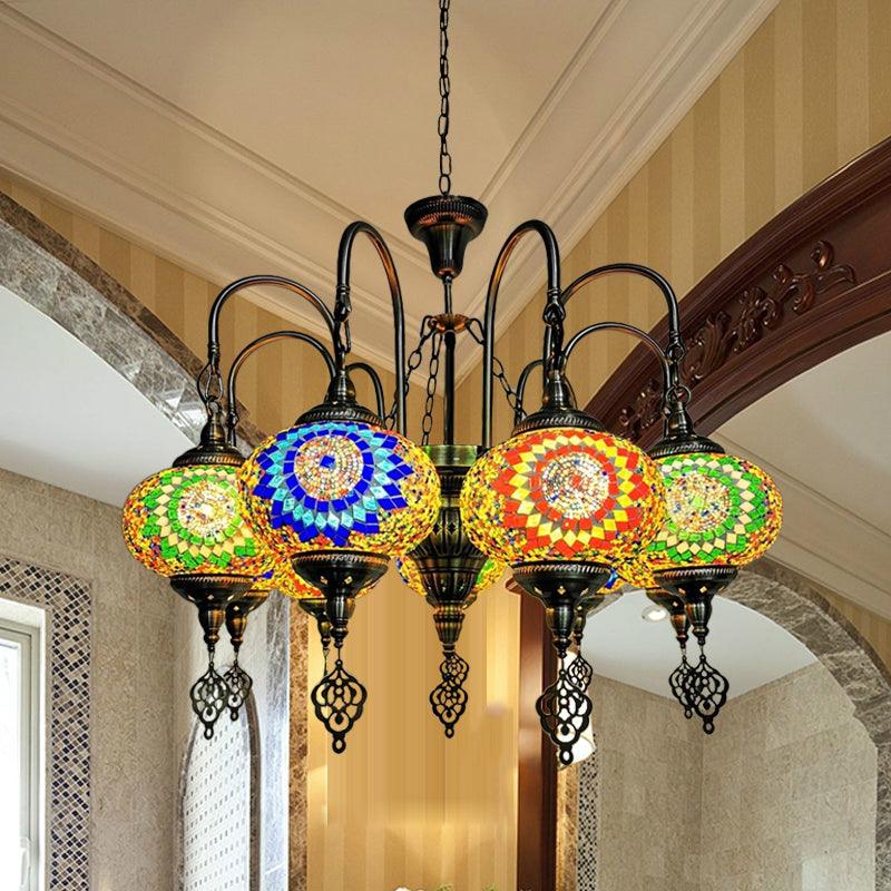 9 Heads Oval Ceiling Pendant Light Vintage Yellow Green Chandelier - Rebooters