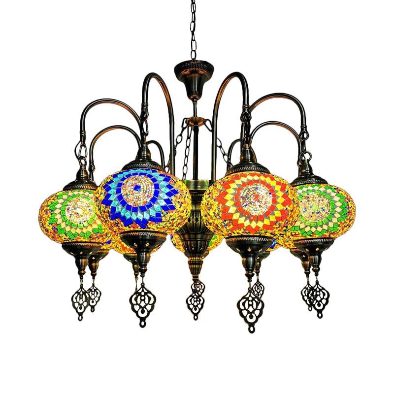 9 Heads Oval Ceiling Pendant Light Vintage Yellow Green Chandelier - Rebooters