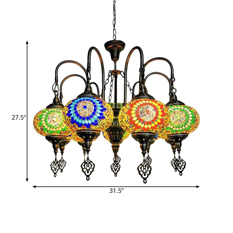 9 Heads Oval Ceiling Pendant Light Vintage Yellow Green Chandelier - Rebooters