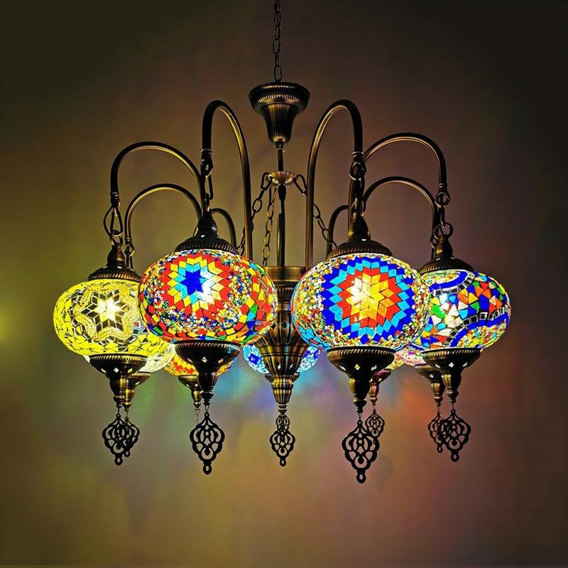 9 Heads Oval Ceiling Pendant Light Vintage Yellow Green Chandelier - Rebooters