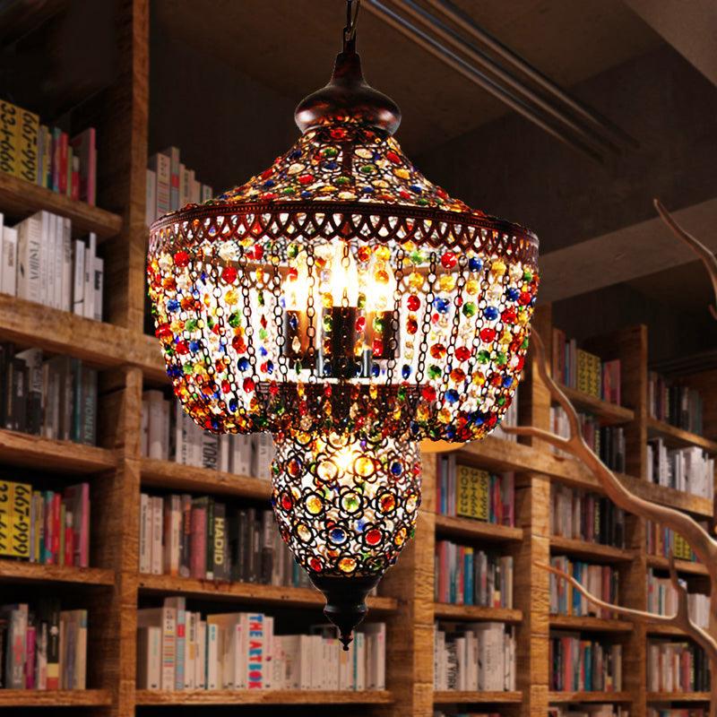 4 Bulbs Metal Chandelier Pendant Light Bohemian Bronze Lantern - Rebooters
