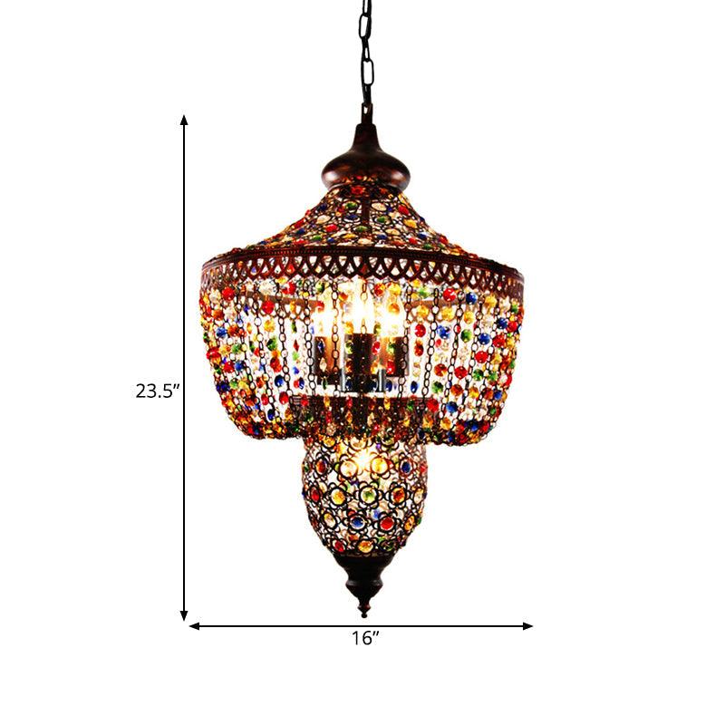 4 Bulbs Metal Chandelier Pendant Light Bohemian Bronze Lantern - Rebooters
