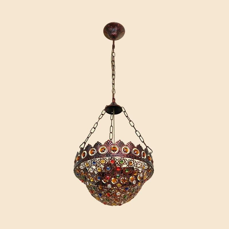 10"/13" Wide Metal Copper Chandelier Bowl 3 Bulbs Pendant - Rebooters