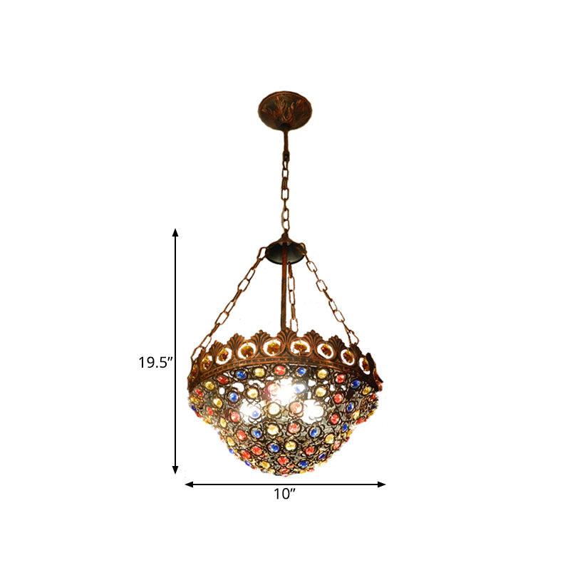 10"/13" Wide Metal Copper Chandelier Bowl 3 Bulbs Pendant - Rebooters