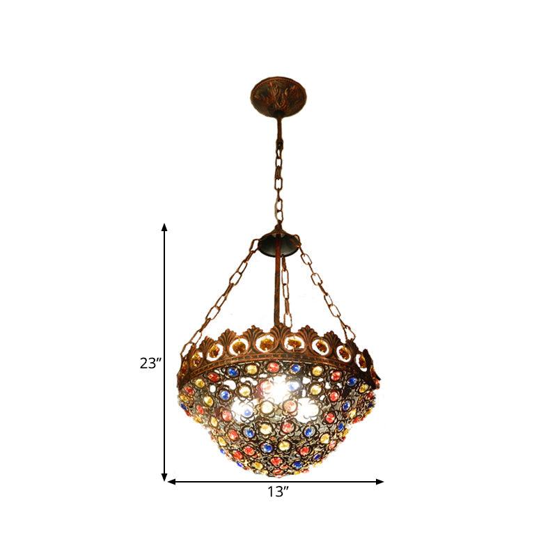 10"/13" Wide Metal Copper Chandelier Bowl 3 Bulbs Pendant - Rebooters