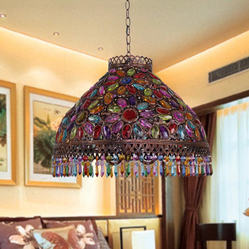 Art Deco Bowl Chandelier Light 3 Bulbs Metal Ceiling Lamp - Rebooters