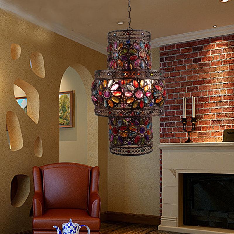 3 Lights Metal Chandelier Light Fixture Antique Black Cylinder Oval Dining Room Suspension Lighting 13 18 Width - Rebooters