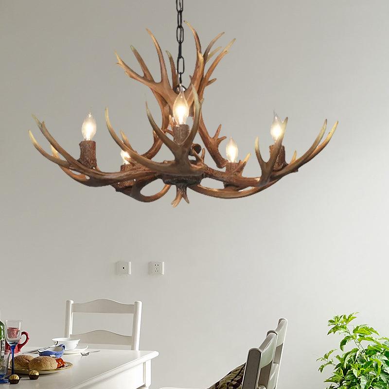 5 Lights Resin Chandelier Lamp Classic Antler Dining Room Light - Rebooters
