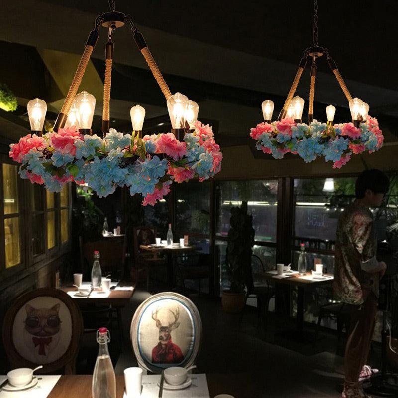 6 Bulbs Chandelier Light Industrial Exposed Bulb Metal LED Suspension Lamp - Rebooters