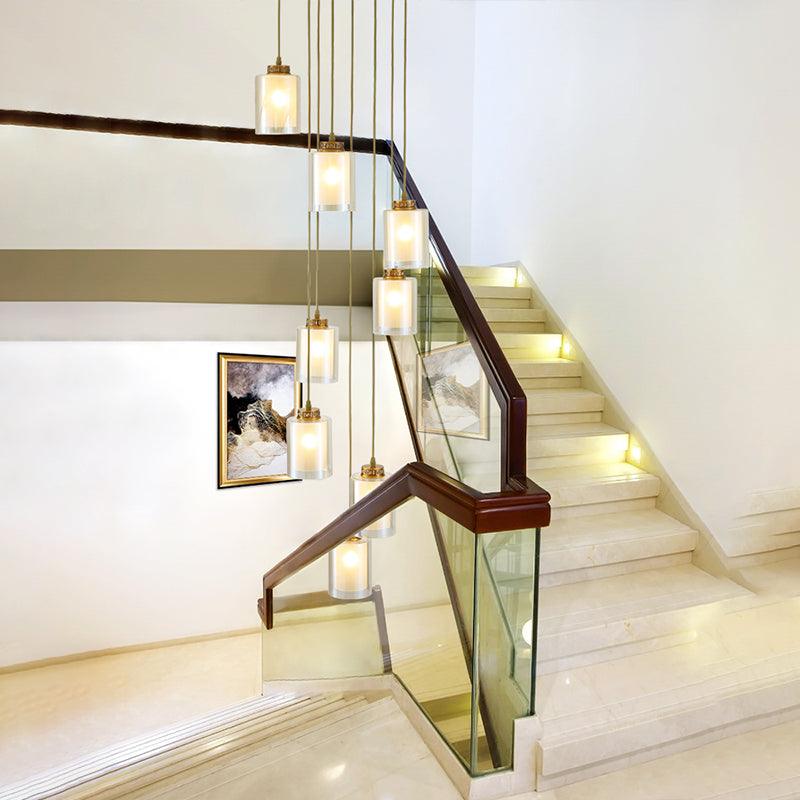 8 Heads Hanging Lighting Modernist Cylinder Glass Pendant - Rebooters