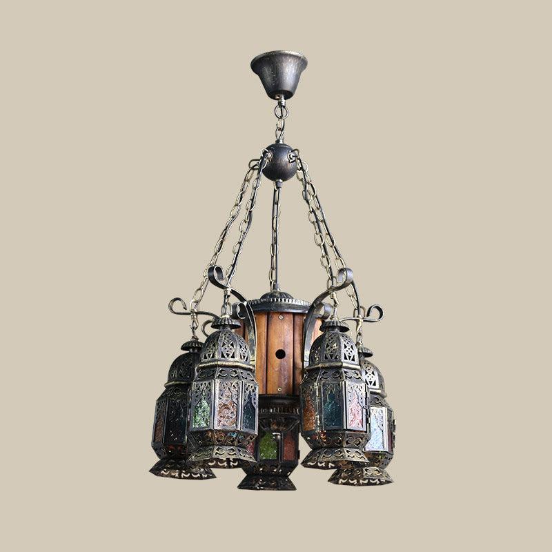 6 Heads Metal Hanging Lighting Arab Style Bronze Lantern Chandelier - Rebooters