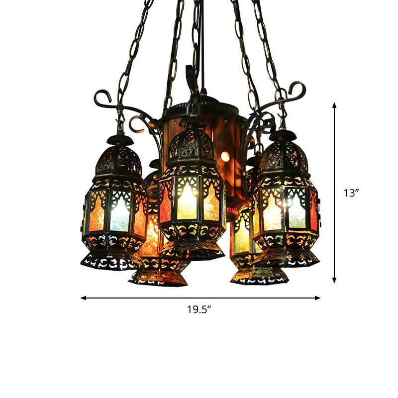 6 Heads Metal Hanging Lighting Arab Style Bronze Lantern Chandelier - Rebooters