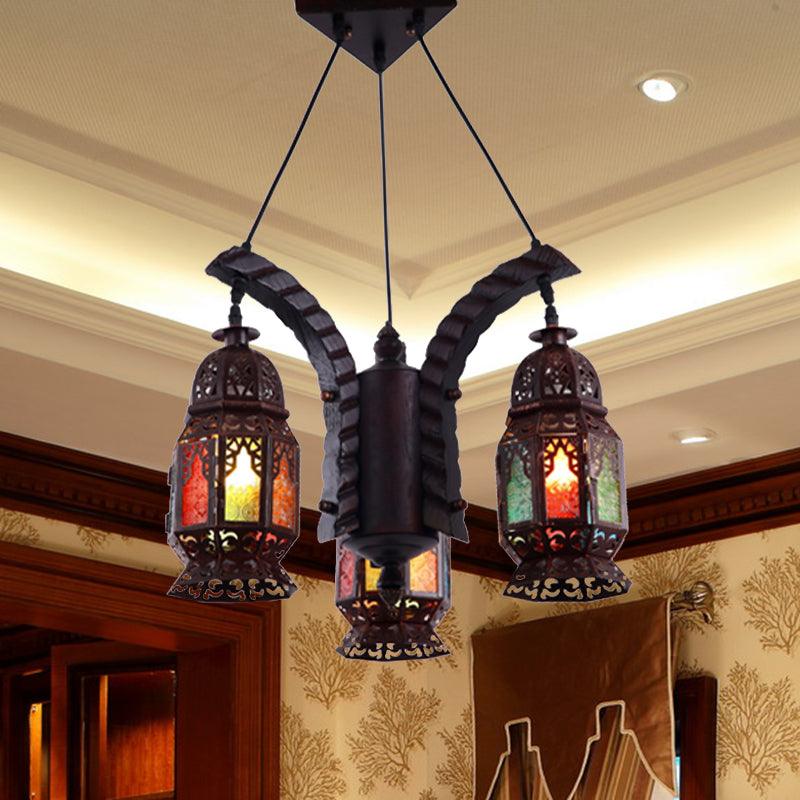 Black 3-Light Hanging Chandelier Arab Metal Lantern Lamp - Rebooters