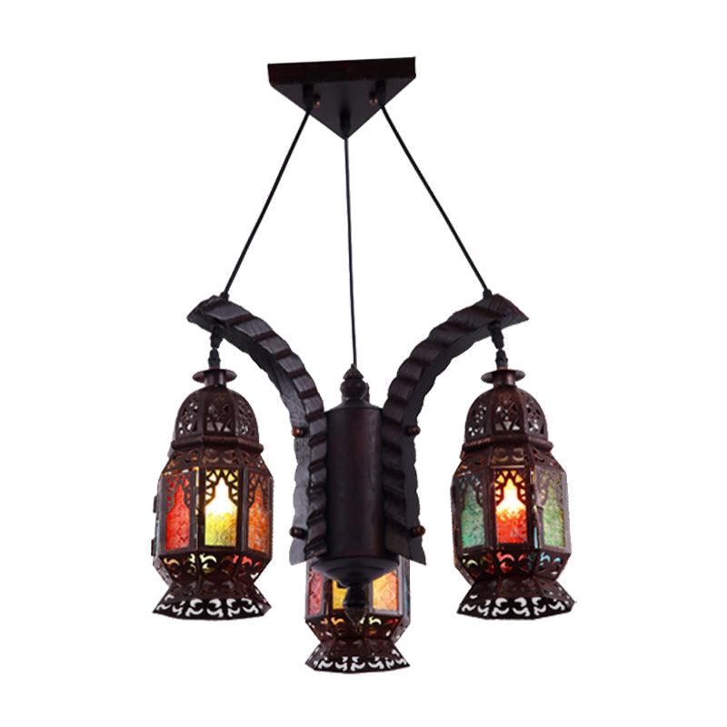 Black 3-Light Hanging Chandelier Arab Metal Lantern Lamp - Rebooters