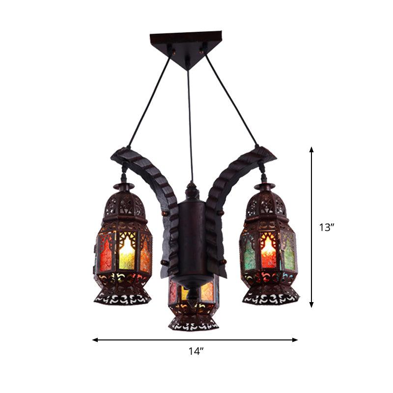 Black 3-Light Hanging Chandelier Arab Metal Lantern Lamp - Rebooters