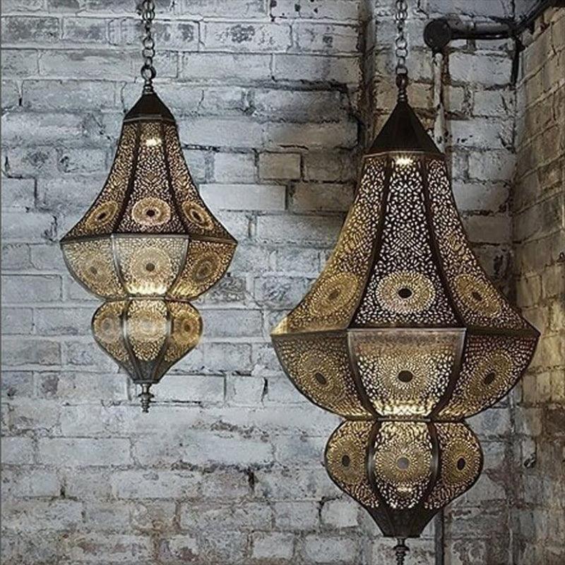 5 Lights Urn Pendant Chandelier Vintage Brass Metal Arab Lamp - Rebooters