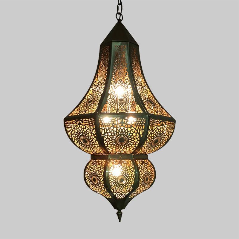 5 Lights Urn Pendant Chandelier Vintage Brass Metal Arab Lamp - Rebooters