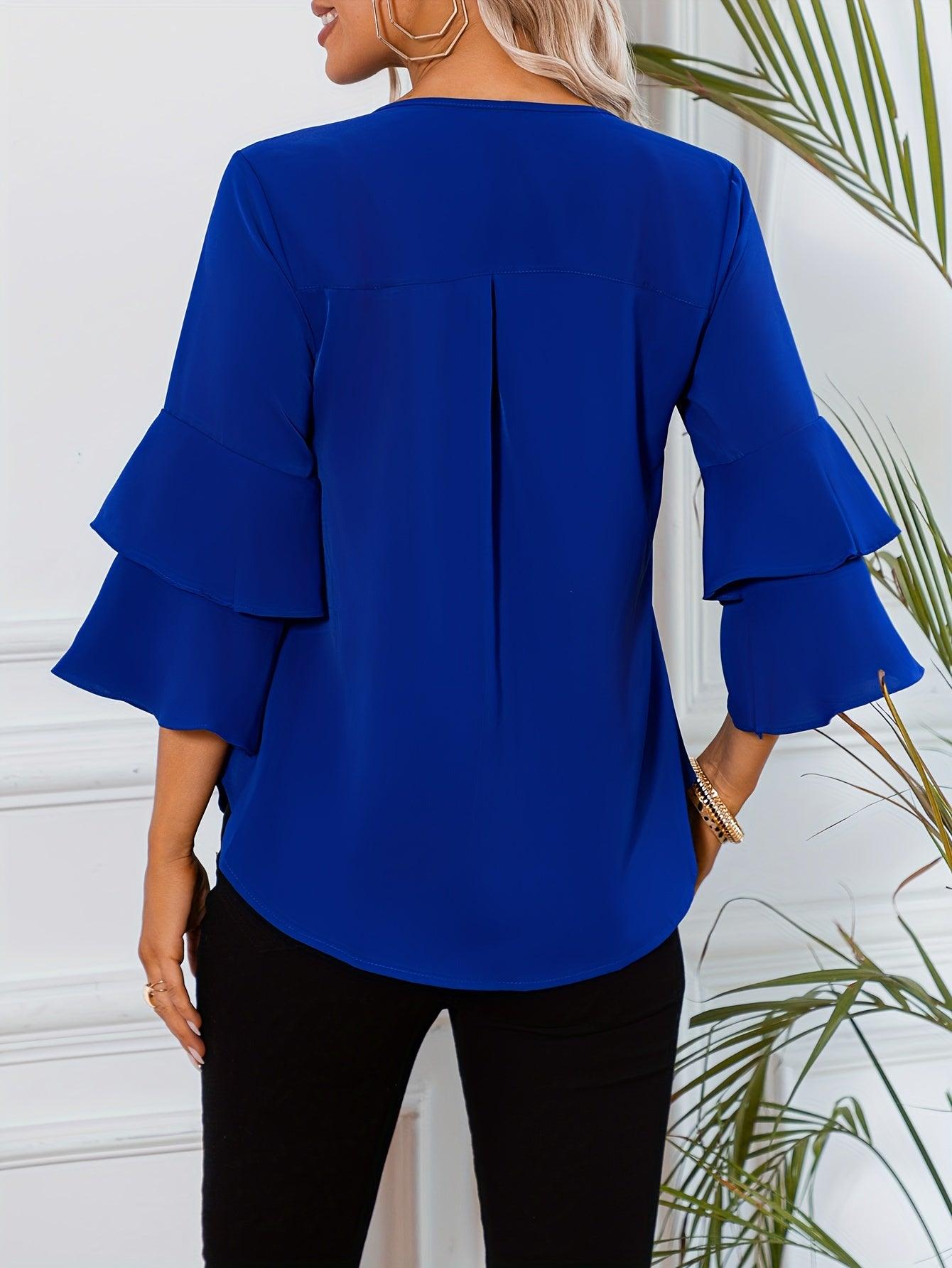 Ruffle Sleeve Blouse With Round Neckline For Women Rebooters Womens Shirts