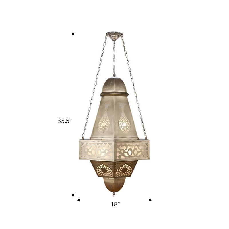 6 Heads Tower Chandelier Lighting Arab Brass Finish Metallic Hanging Ceiling Lamp with Chain - Rebooters