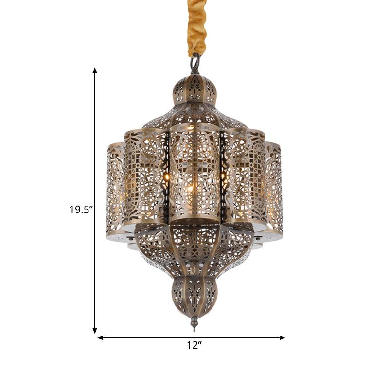 3 Lights Metal Hanging Chandelier Vintage Brass Castle Shape - Rebooters