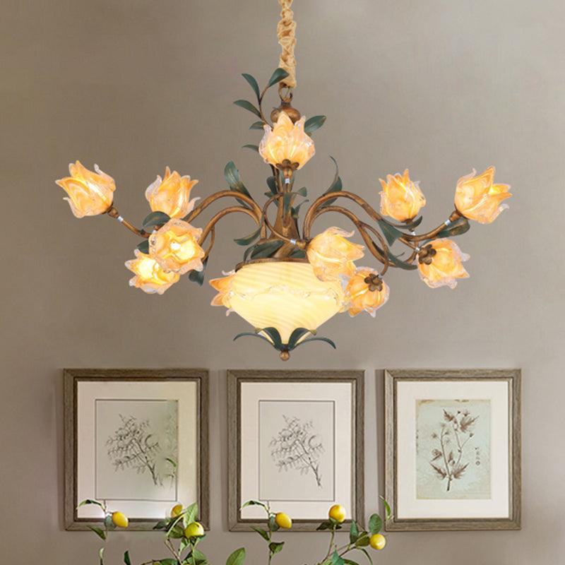 American Flower Chandelier Lighting Fixture 15 Heads Metal LED Ceiling Light in Brass - Rebooters