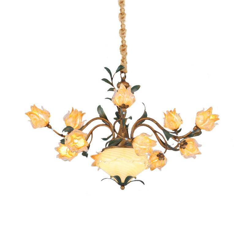 American Flower Chandelier Lighting Fixture 15 Heads Metal LED Ceiling Light in Brass - Rebooters