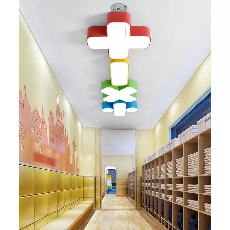 18/24 Inch W Plus Minus Multiply Divide Shape Ceiling Lamp Modern Acrylic LED Mount Chandelier Red Yellow Blue Green Warm White Light - Rebooters